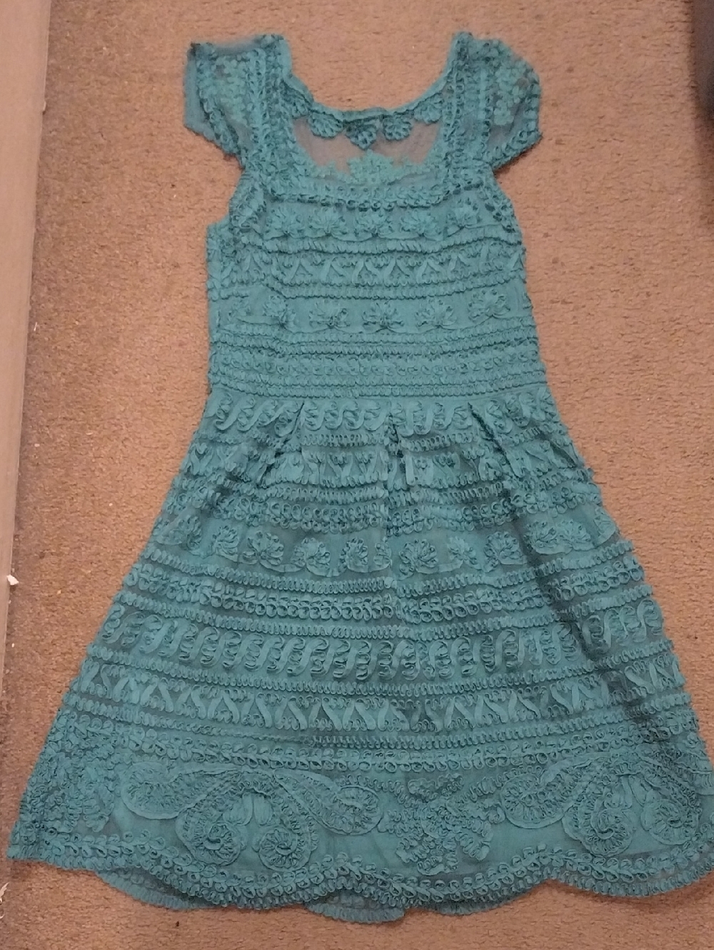NWOT Anthropologie Yoana Baraschi Teal Lace Cap-Sleeve Mini Dress Sz 4 - Picture 2 of 4